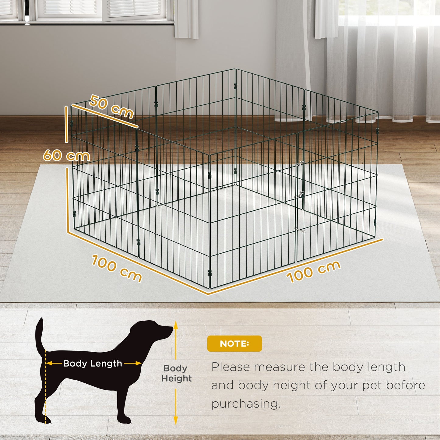 8-Panel Dog Playpen & Puppy Pen | Soft PE Coating | Configurable Shapes | 4 Outdoor Stakes | Foldable | Suits Dogs Under 15kg | 60cm Height | Green