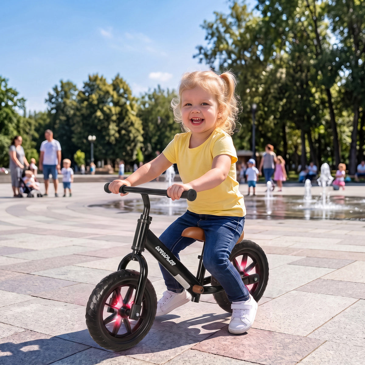 AIYAPLAY Kids Balance Bike | Black or Pink | 84x40x57cm | Ø28.5cm Light-Up EVA Wheels | Seat 31-43cm | Handlebar 56-59cm | 50kg Max | Steel Frame | Age 24-60 Months