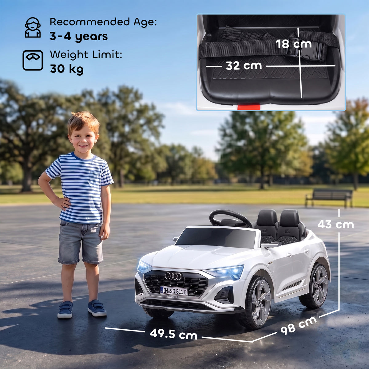 Licensed Audi Q8 e-tron Sportback Kids Ride On Car | Parental Remote | 4-Wheel Suspension | Soft Start | LED Lights | MP3 | Ages 3–4 | White or Black