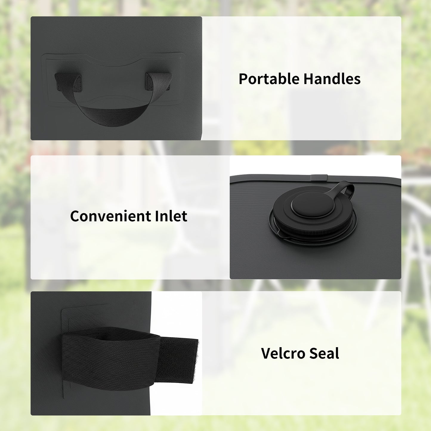 Set of 4 Heavy Duty Gazebo Weight Bags | 500D PVC | 25L Water / 31kg Sand Capacity | Wide Mouth | Adjustable Straps | Fits 25-70mm Legs | Foldable | Carry Handles | Black
