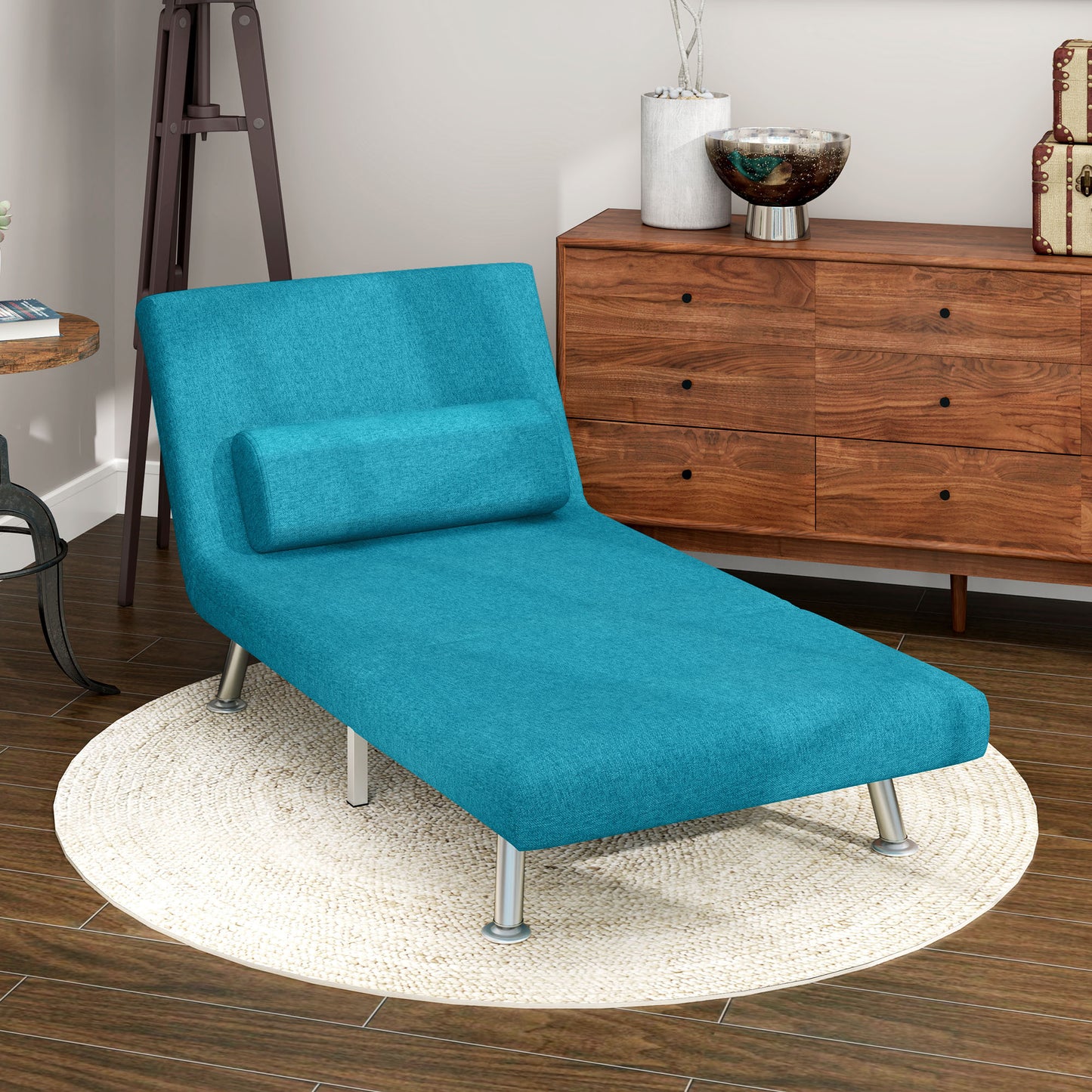 Single Linen-Feel Sleeper Chair - Dark Blue