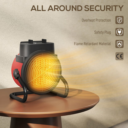 2000W Portable Ceramic Electric Heater with Fan - Red / Black