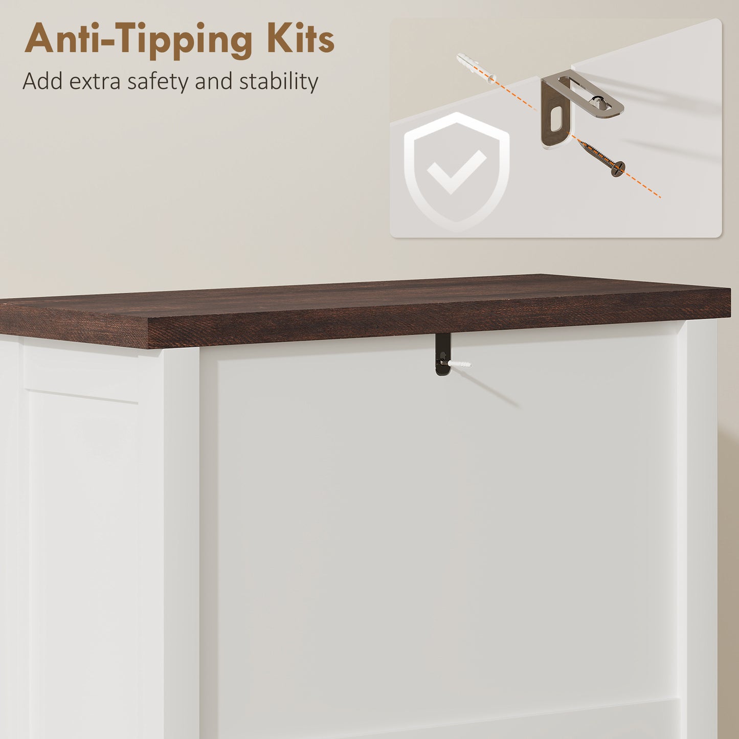 Farmhouse Narrow Shoe Cabinet | 2 Flip Drawers + Top Drawer | Gold Handles | White | 108.5cm