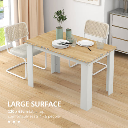 Wood Effect Dining Table | 4-6 Seater | 120x69x75cm | Melamine Surface | Water Resistant | Triangular Legs | Oak & White
