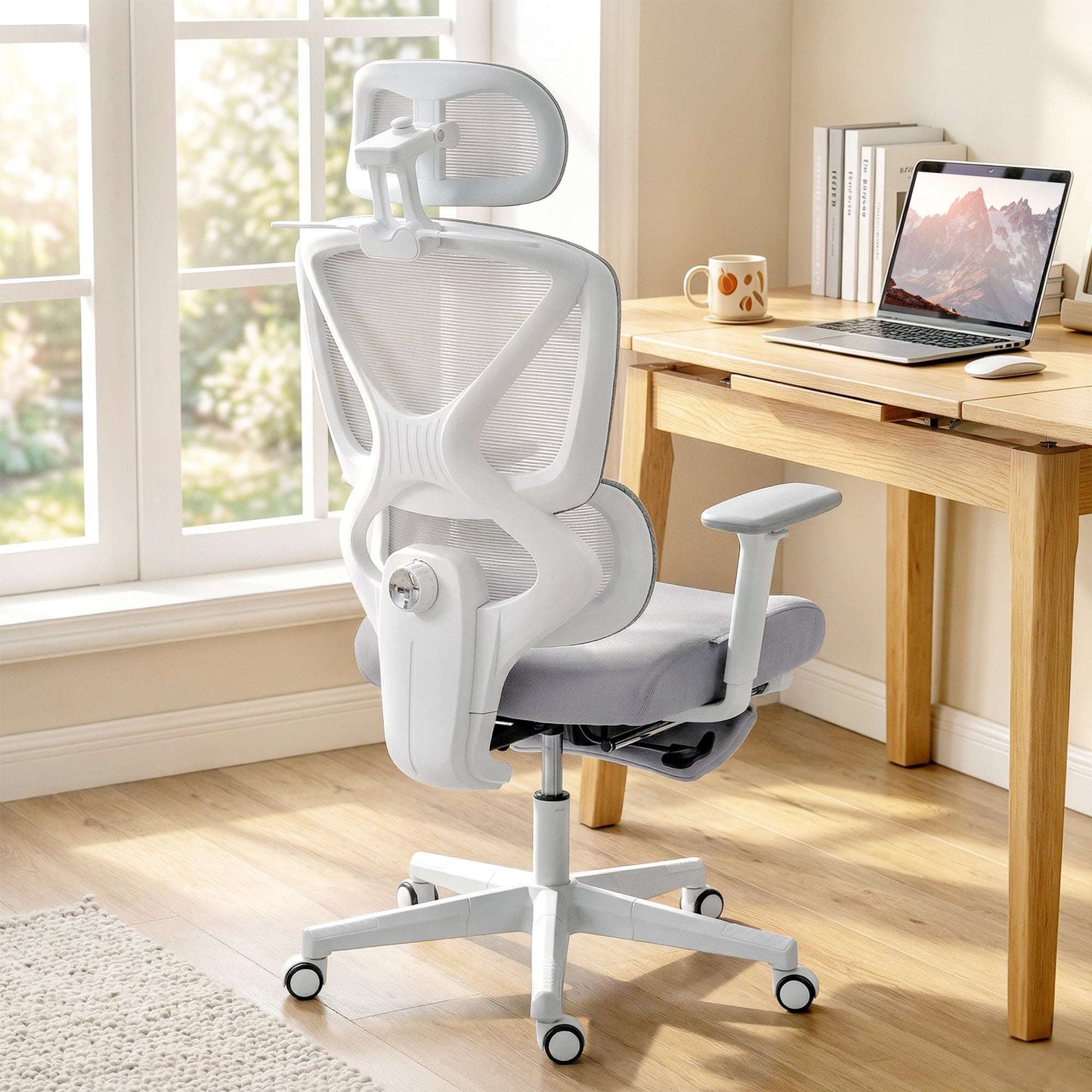 Ergonomic Office Chair | Adjustable Headrest | 3D Armrests | Lumbar Support | 135° Recline | Footrest | Breathable Mesh | 135kg | Grey