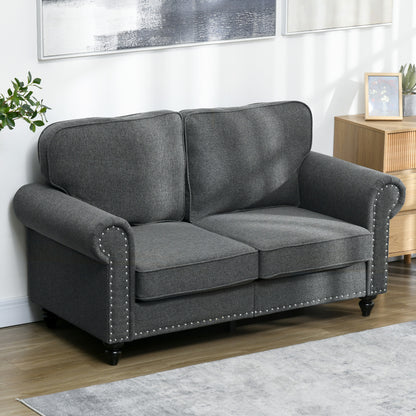 Retro Vintage Style Two-Seater Mid-Century Sofa, with Pocket Springs - Charcoal Grey