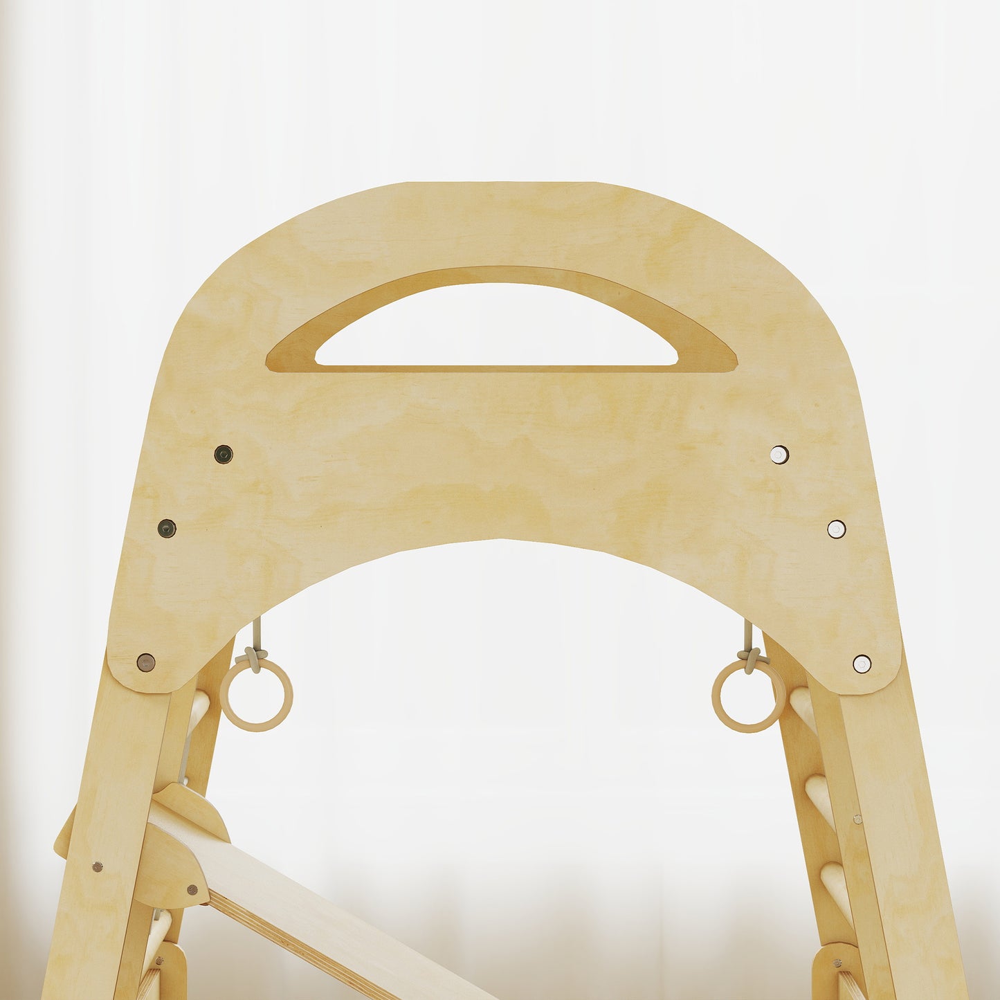 AIYAPLAY 6 in 1 Kids Climbing Frame with Slide, Monkey Bars, Gymnastics Rings, Ladder, Climbing Net, for 3-6 Years, Natural Tone