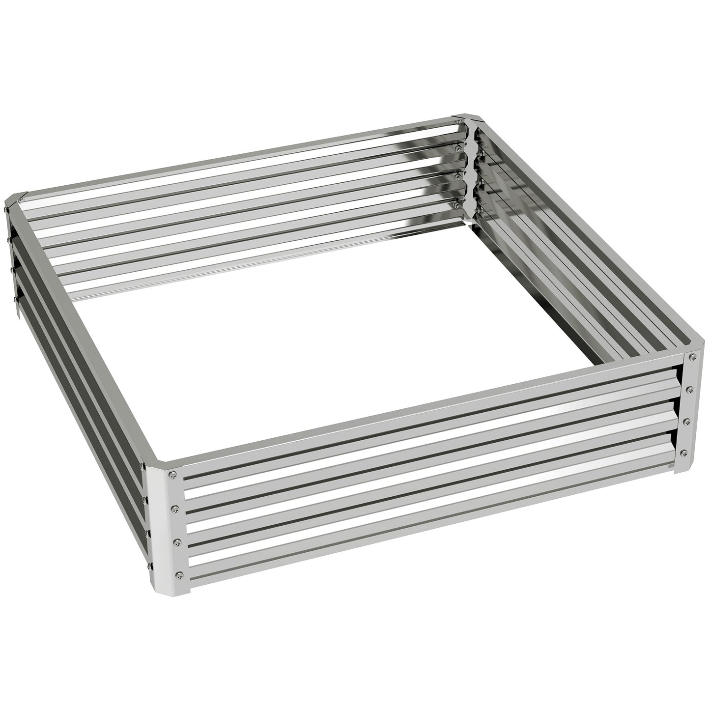 Square Galvanised Steel Raised Garden Bed | Open Bottom | 30cm High Panels | Slot-Together Assembly | Year-Round Outdoor Use | 120x120x30cm | Silver