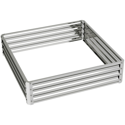 Square Galvanised Steel Raised Garden Bed | Open Bottom | 30cm High Panels | Slot-Together Assembly | Year-Round Outdoor Use | 120x120x30cm | Silver