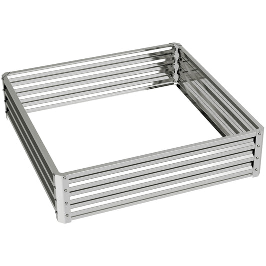 Square Galvanised Steel Raised Garden Bed | Open Bottom | 30cm High Panels | Slot-Together Assembly | Year-Round Outdoor Use | 120x120x30cm | Silver