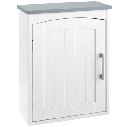 Kleankin Bathroom Cabinet Wall Mounted, Modern Bathroom Wall Cabinet with Arched Door and Adjustable Shelf, Bathroom Storage Cabinet, Light Grey and White