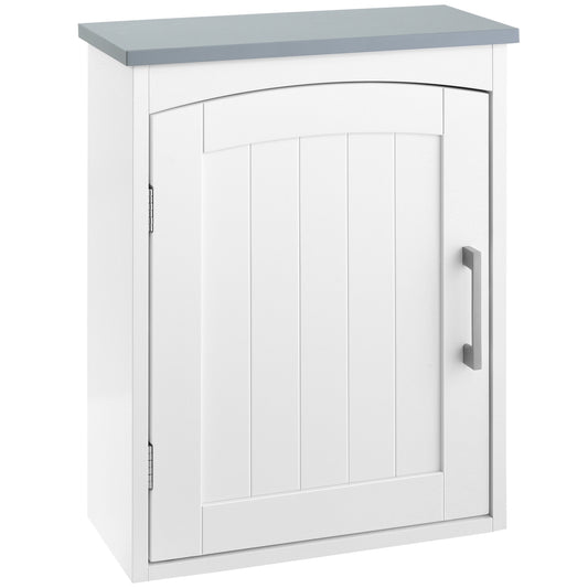 Kleankin Bathroom Cabinet Wall Mounted, Modern Bathroom Wall Cabinet with Arched Door and Adjustable Shelf, Bathroom Storage Cabinet, Light Grey and White