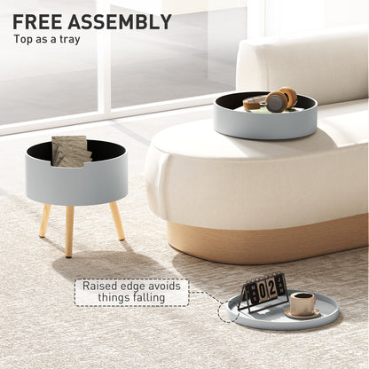 3-Tier Coffee Table, Round End Table with 2 Hidden Compartments and Detachable Tray, with Storage for Living Room, Grey