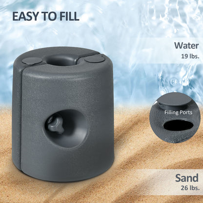 Set of 4 Gazebo Canopy Leg Weights | HDPE UV & Water-Resistant | Fill with Water (8.7kg) or Sand (12kg) Each | Screw Cap Filling Port | Fits 20-30mm Square Legs | Light Grey