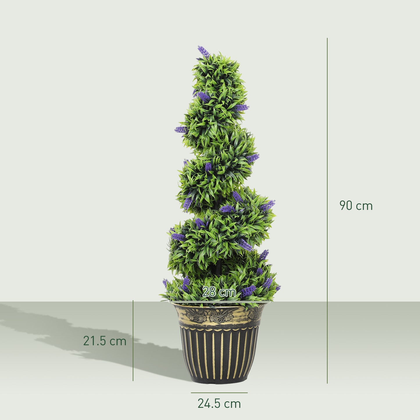 Set of 2 Decorative Artificial Plants, Boxwood Spiral Topiary Tree with Lavender and Pot, Fake Plants for Home Decor, 90cm