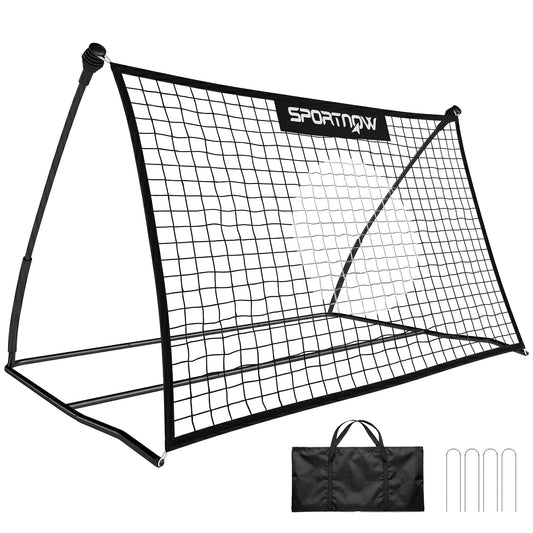 Portable Football Rebounder Net | 140x90cm | Tetoron Net | Steel & Fibreglass Frame | Carry Bag | Ground Stakes | Black