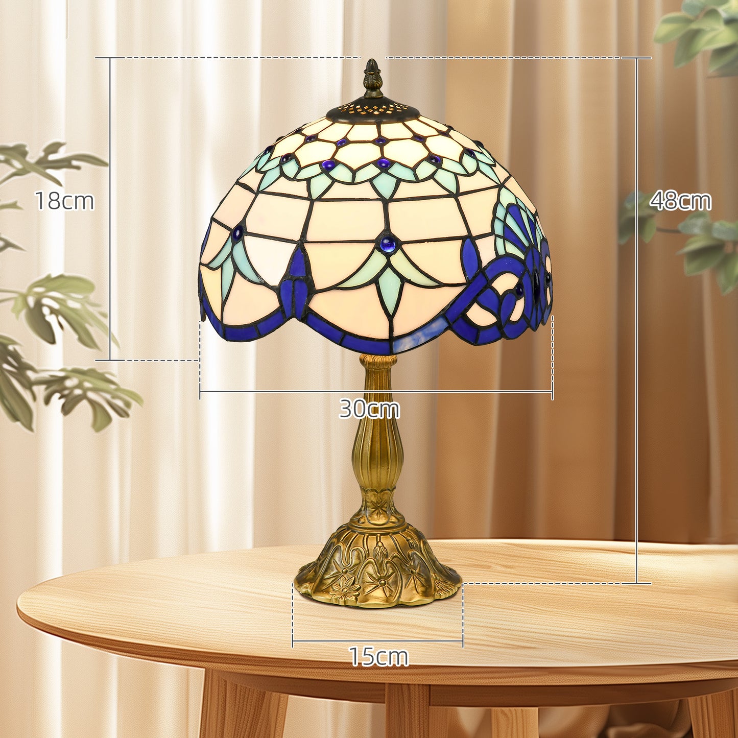Stained Glass Table Lamp, Handmade Antique Style Bedside Lamp for Bedroom, Living room, Home, Nightstand, Decorative Night Light, Blue
