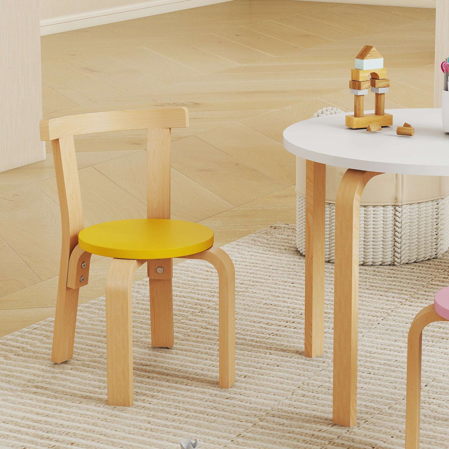 5-Piece Kids Table & 4 Chairs Set | Solid Poplar Wood | Rounded Edges | Easy-Clean Surface | EN71 Safety Certified | Ages 3-8 | 60x60x50cm Table | Multicolour