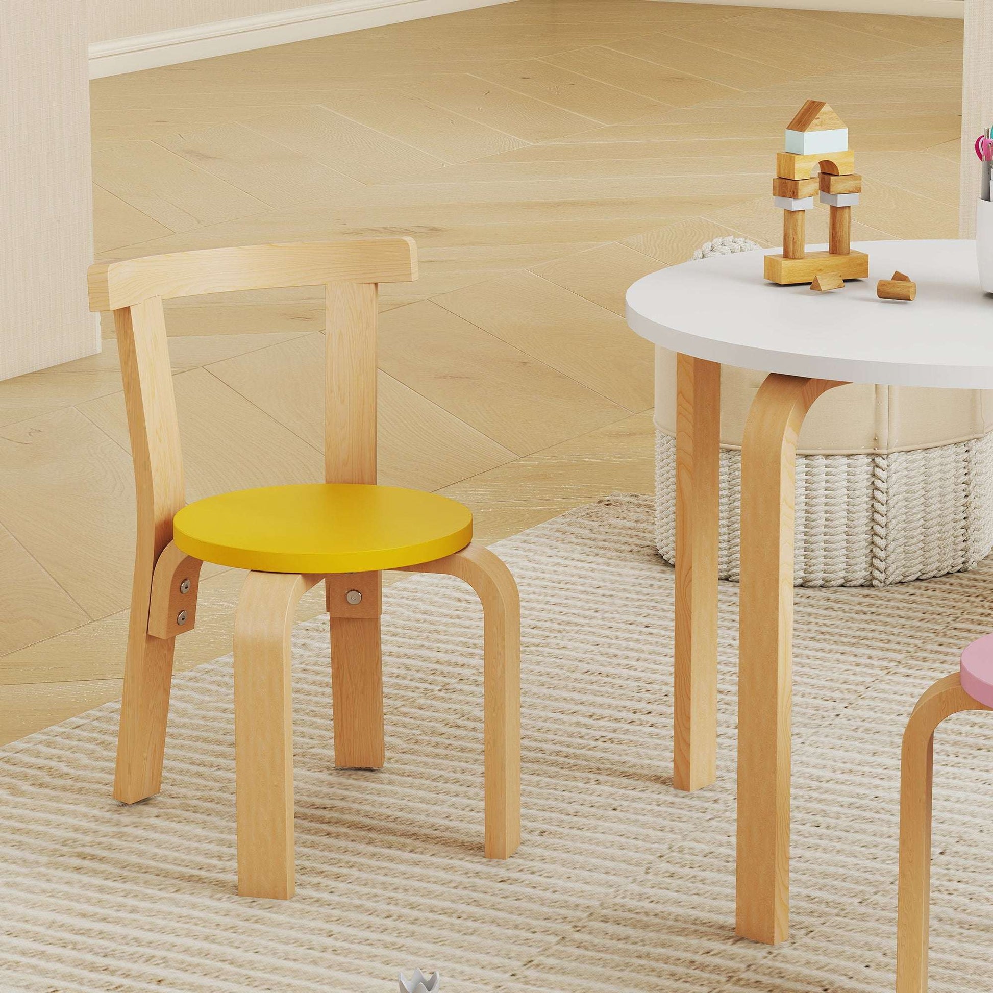 5-Piece Kids Table & 4 Chairs Set | Solid Poplar Wood | Rounded Edges | Easy-Clean Surface | EN71 Safety Certified | Ages 3-8 | 60x60x50cm Table | Multicolour
