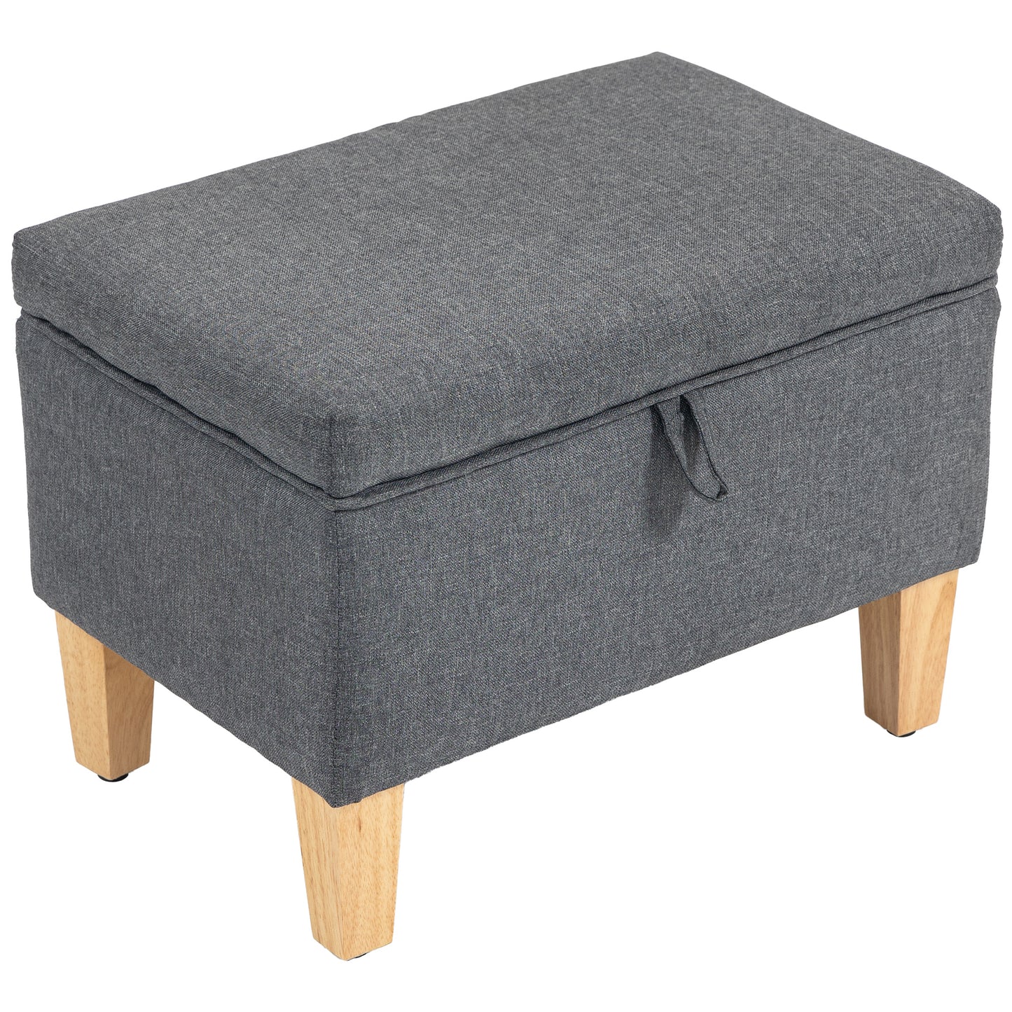 Storage Ottoman & Padded Footstool | 16L Storage | Linen-Look | Rubberwood Legs | 100° Lid Opening | 120kg | 49x33x36cm | Charcoal Grey
