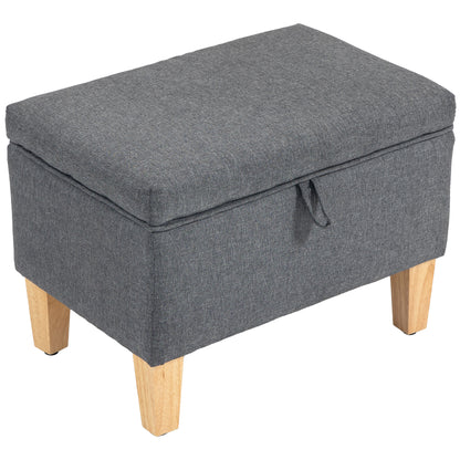 Storage Ottoman & Padded Footstool | 16L Storage | Linen-Look | Rubberwood Legs | 100° Lid Opening | 120kg | 49x33x36cm | Charcoal Grey