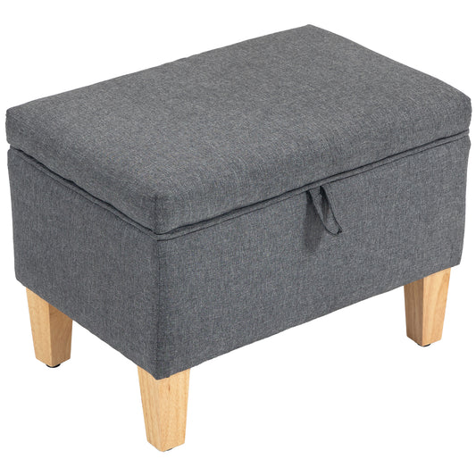 Storage Ottoman & Padded Footstool | 16L Storage | Linen-Look | Rubberwood Legs | 100° Lid Opening | 120kg | 49x33x36cm | Charcoal Grey