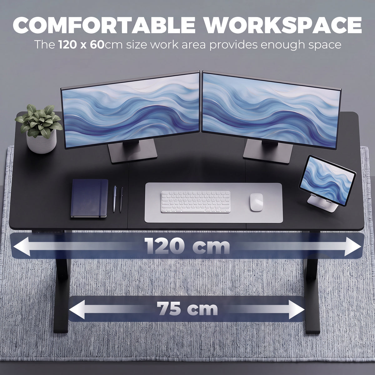 Electric Sit-Stand Desk | Black or White | 120x60cm | Height 72–118cm | LED Panel | 3 Memory Presets | Anti-Collision | Child Lock | 2 Cable Holes | 70kg | 20,000-Cycle Motor