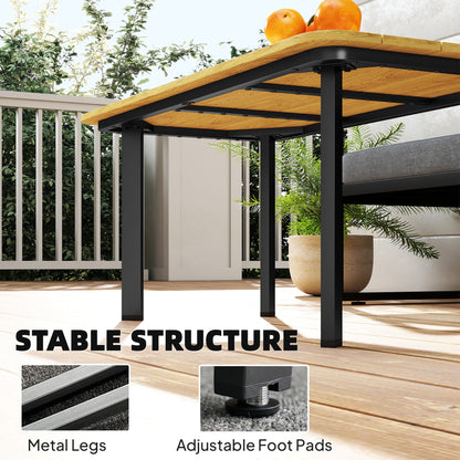 Outdoor Garden Coffee Table | Slatted WPC Top | Powder-Coated Frame | Adjustable Feet | 50kg | 90x49x40cm | Brown