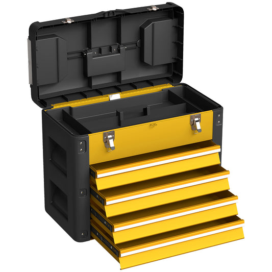 4 Drawers Large Toolbox - Yellow / Orange