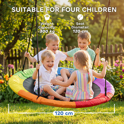 Kids Tree Saucer Swing 120cm – 300kg Capacity, Fits 4 Children, Adjustable Ropes, Tree Straps & Carabiners, Washable Oxford Fabric, EN71 Tested, Ages 3–8