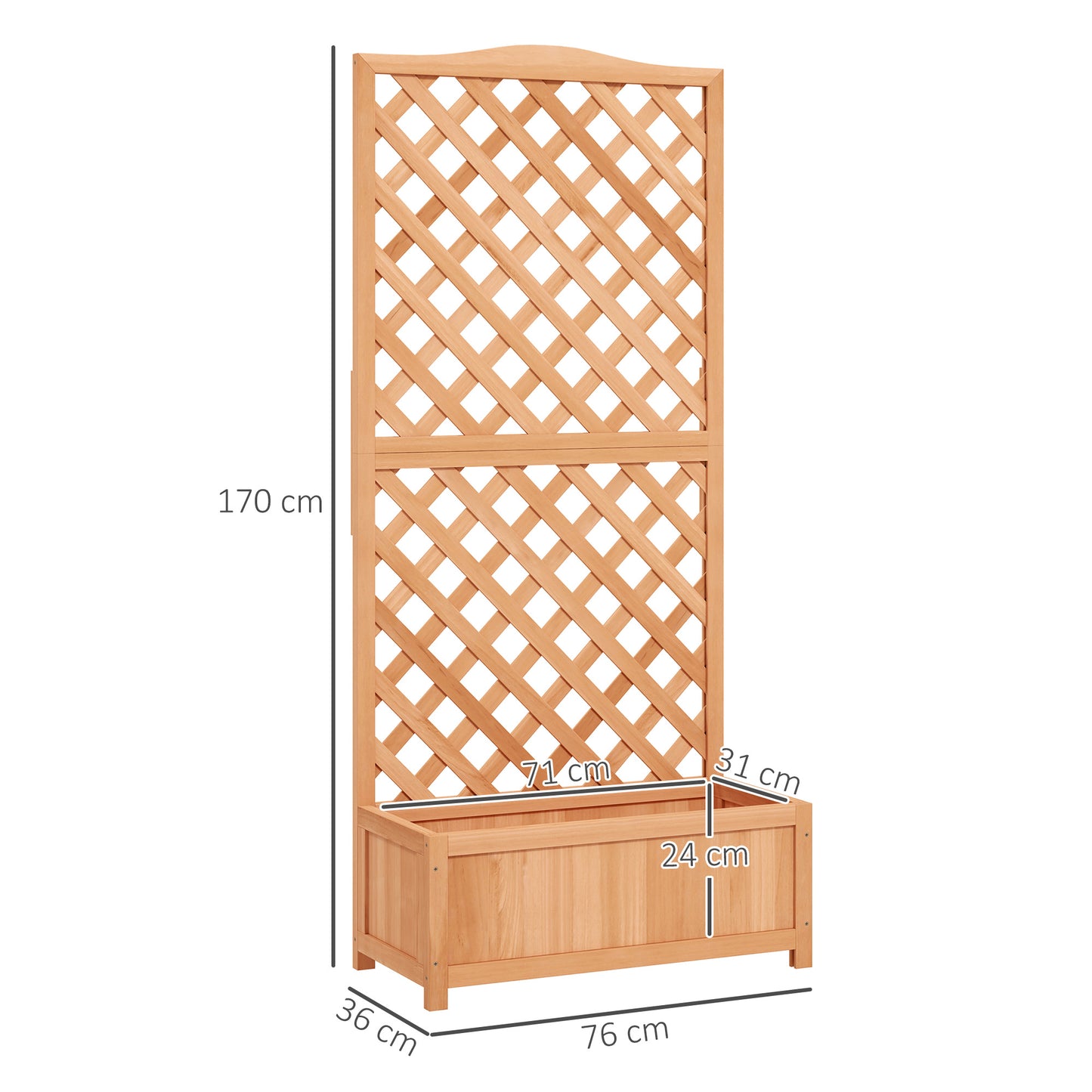 Wooden Planter with Trellis, Freestanding Raised Bed for Garden with Lattice, Outdoor Planter Box for Climbing Plants, Vines, Flowers, 76 x 36 x 170 cm, Brown