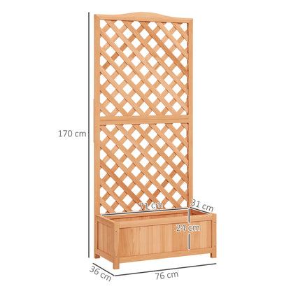 Wooden Planter with Trellis, Freestanding Raised Bed for Garden with Lattice, Outdoor Planter Box for Climbing Plants, Vines, Flowers, 76 x 36 x 170 cm, Brown