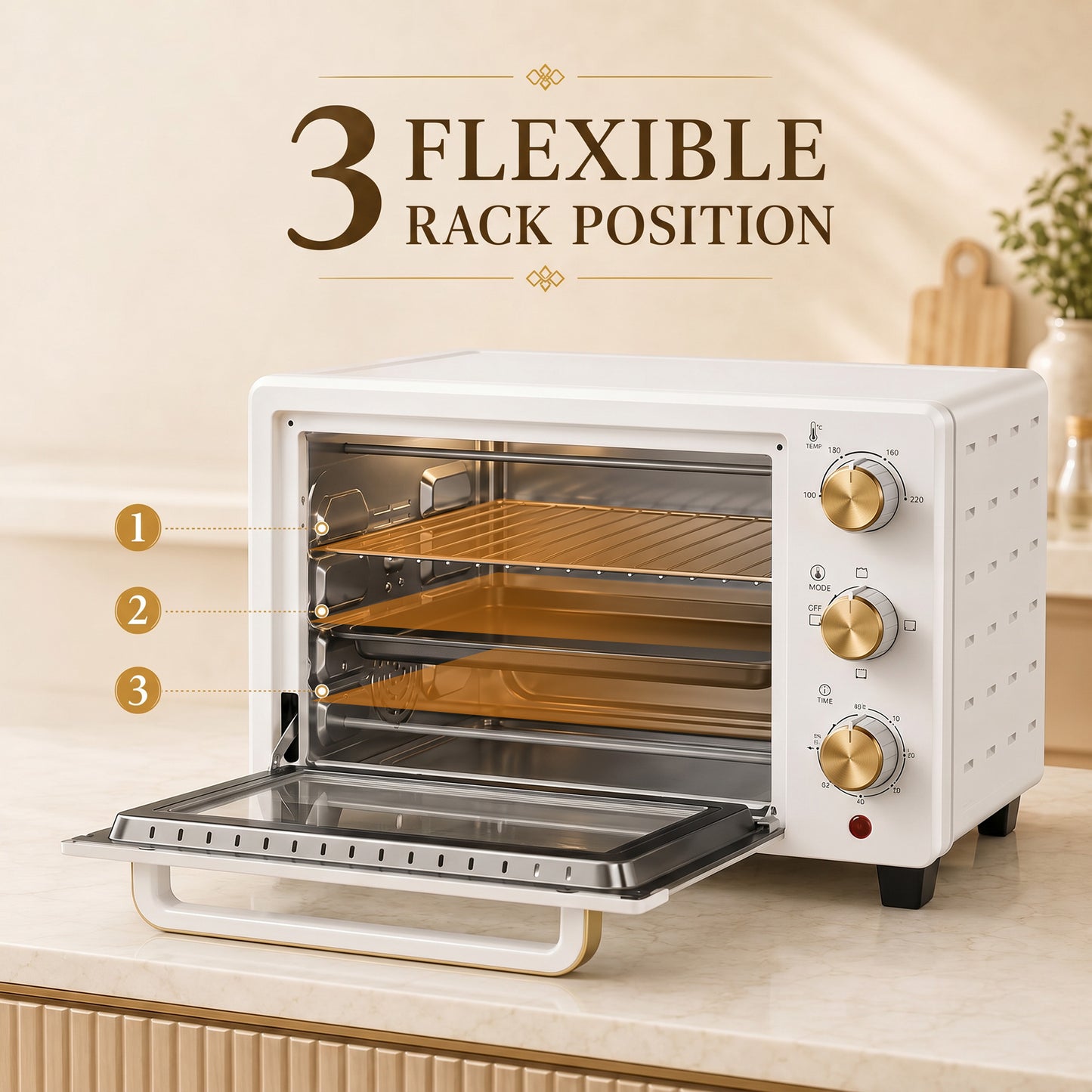 21L Mini Countertop Oven | Adjustable Temperature 100-230°C | 60-Min Timer | White