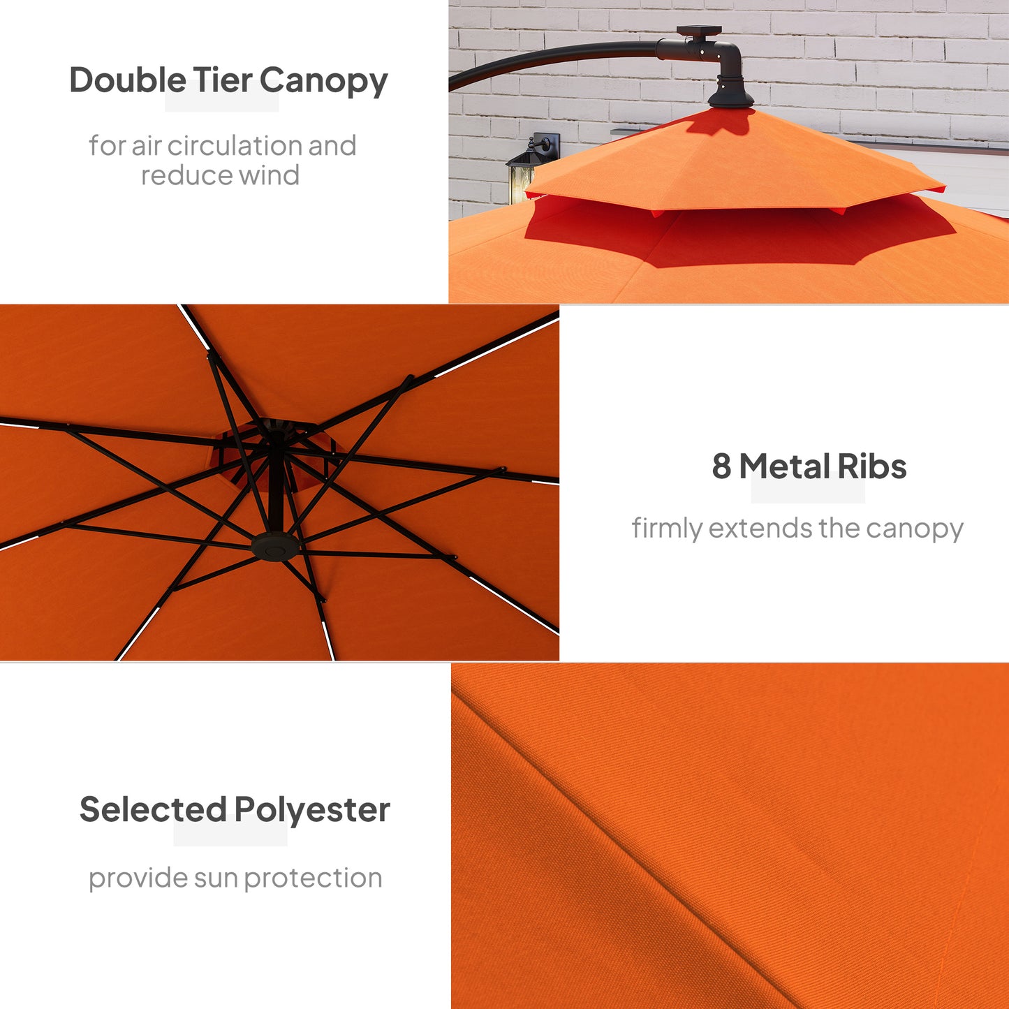 Outsunny 3(m) Cantilever Banana Parasol - Orange