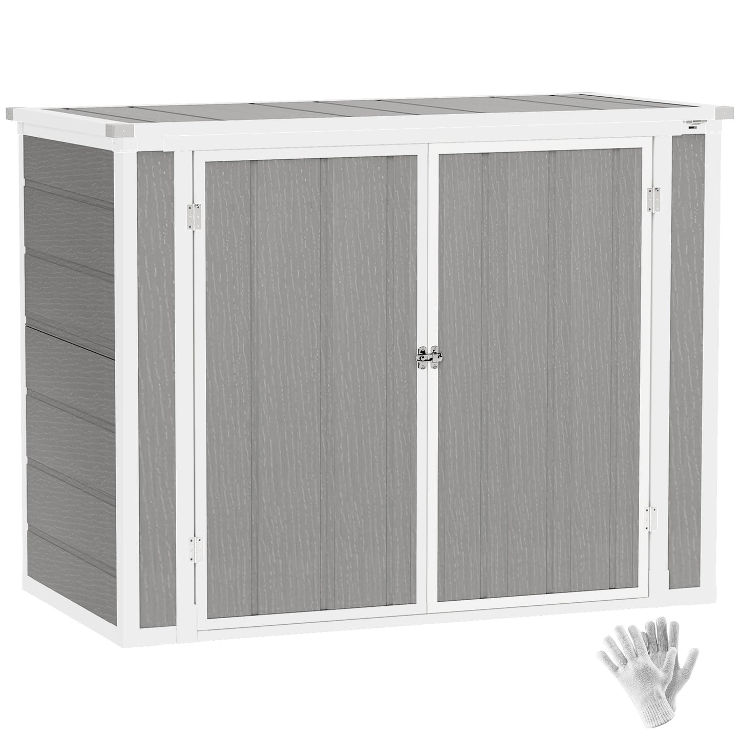 4.7 x 2.5FT Garden Shed, Double Bin Storage Shed with Lockable Doors, Outdoor Small Shed with Openable Lid for 2 Trash Cans, Garden Tools, Grey