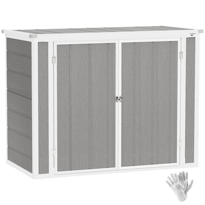4.7 x 2.5FT Garden Shed, Double Bin Storage Shed with Lockable Doors, Outdoor Small Shed with Openable Lid for 2 Trash Cans, Garden Tools, Grey