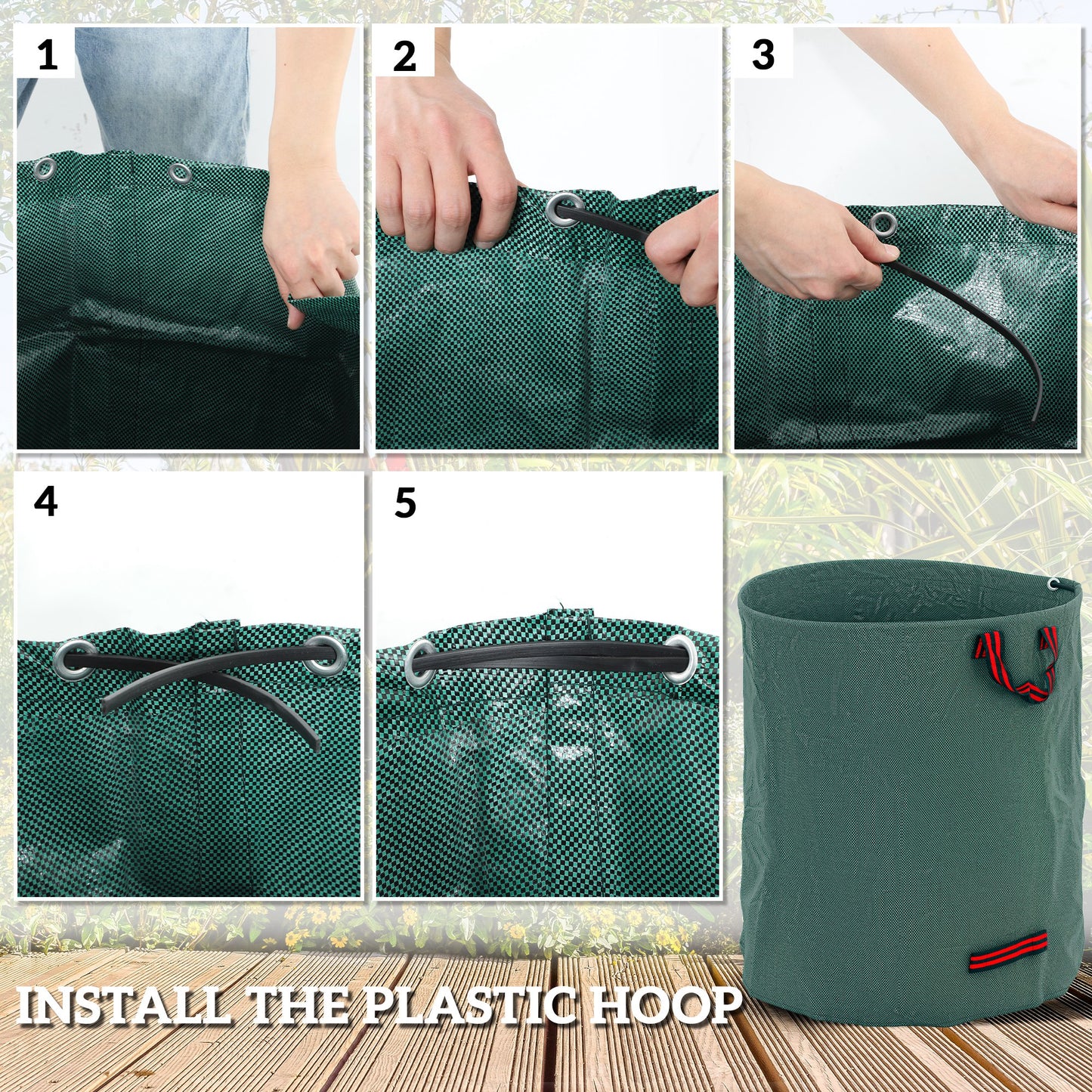 Garden Waste Bags, 272L x 3 Heavy Duty Garden Bags, Foldable and Reusable Garden Sacks with Handles for Collecting Garden Waste