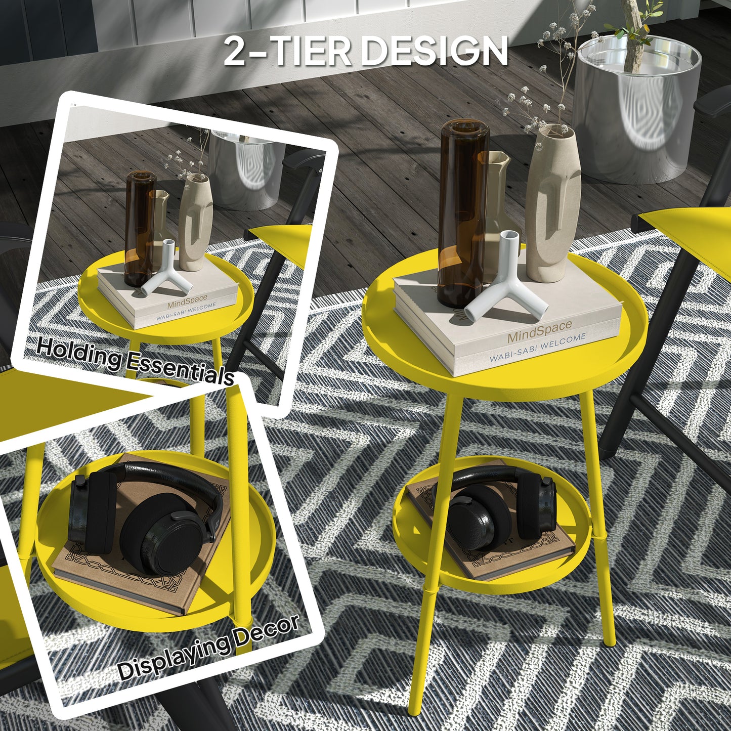 Outsunny Two-Tier Metal Garden Table - Yellow