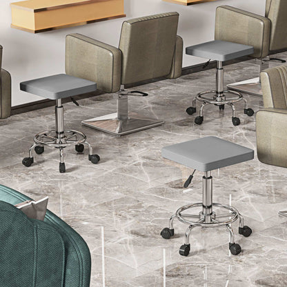 Adjustable PU Leather Rolling Stool - Grey