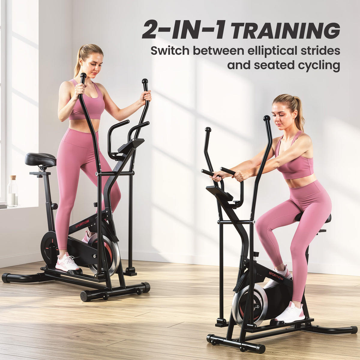 SPORTNOW 2-in-1 Elliptical Cross Trainer & Exercise Bike | 6kg Flywheel & Adjustable Friction Resistance | 5-Level Seat | Bluetooth App Support & LCD | Black