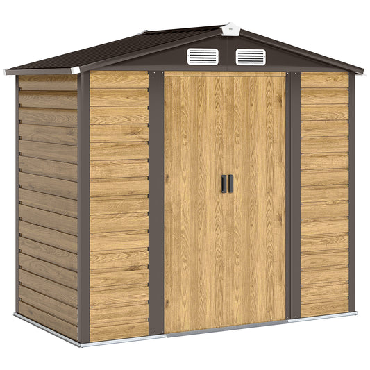 7 x 4ft Garden Shed, Easy to Assemble, Upgraded Galvanised Steel Frame with Foundation Kit, Double Doors with Lock, Outdoor Metal Shed with Vents and Gloves, Garden Storage Shed, Natural