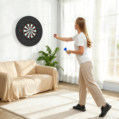 SPORTNOW Bristle Dartboard Set | 45.5cm Sisal Board & 71.5cm EVA Wall Surround | 6 Steel-Tip Darts | Black Interlocking 4-Piece Surround