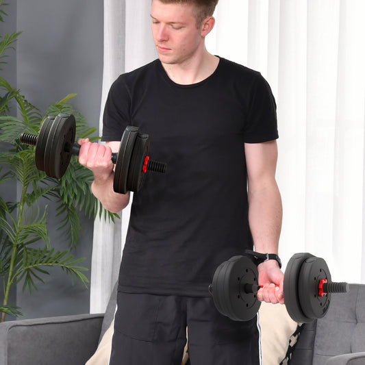 HOMCOM 2-in-1 Adjustable Dumbbell & Barbell Set 15kg | Home Gym Free Weights | Bicep Curl, Squat & Press Training | Black