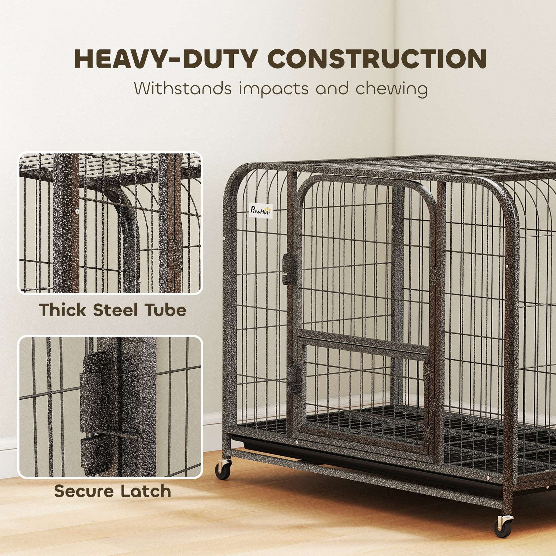 Heavy Duty Dog Crate | 93x58x76cm | 3 Doors | Slide-Out Tray | 4 Wheels | Raised Base | 20kg | Black