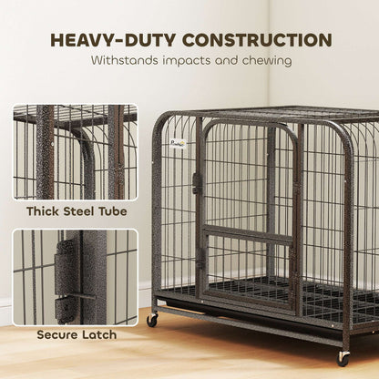 Heavy Duty Dog Crate | 93x58x76cm | 3 Doors | Slide-Out Tray | 4 Wheels | Raised Base | 20kg | Black