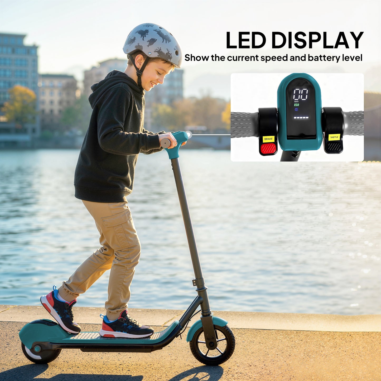 SPORTNOW Electric Scooter for Kids, with LED Display, Green / Black / Pink / Orange