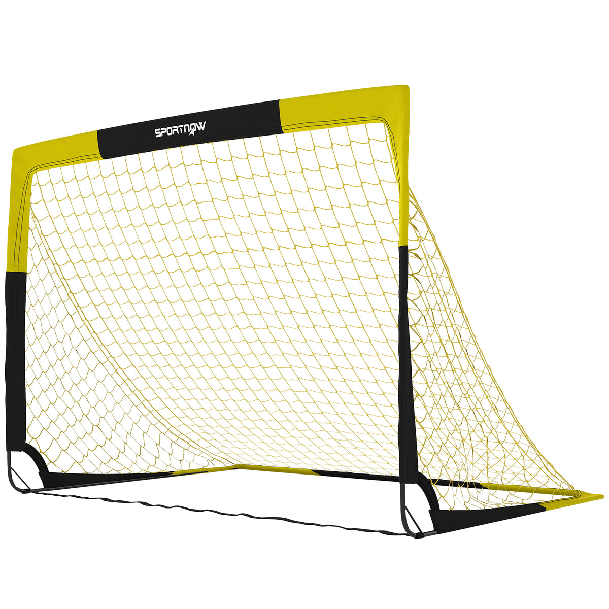 SPORTNOW Pop-Up Football Goal | Yellow & Black | 150x110x110cm | Mesh 140x136cm | Fibreglass & Metal | 4 U-Stakes | Carry Bag 142x116cm | No Assembly | Folds Flat | Age 5+ | Garden Park