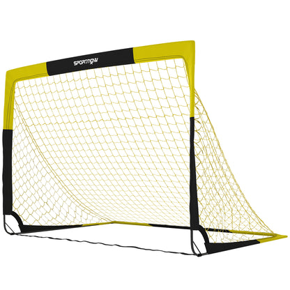 SPORTNOW Pop-Up Football Goal | Yellow & Black | 150x110x110cm | Mesh 140x136cm | Fibreglass & Metal | 4 U-Stakes | Carry Bag 142x116cm | No Assembly | Folds Flat | Age 5+ | Garden Park