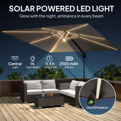 3 x 3m Cantilever Garden Parasol | Solar LED Lights | UPF50+ | 360° Rotation | Dark Grey