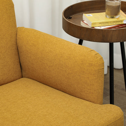 Vintage Retro Style Velvet Feel Fabric 2 Seater Sofa, Small Sofa Loveseat with 21cm Thick Padding and Wood Legs, Yellow